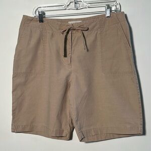 TALBOTS 100% Cotton Button Fly Drawstring 4 Pocket Beachy Summer Tan Shorts 12